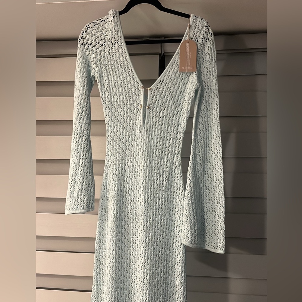 Meshki Kayleigh Crochet Maxi dress in Arctic Blue - S